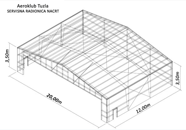 Aero klub Tuzla. Servisna radionica za letjelice lake avijacije. Nacrt